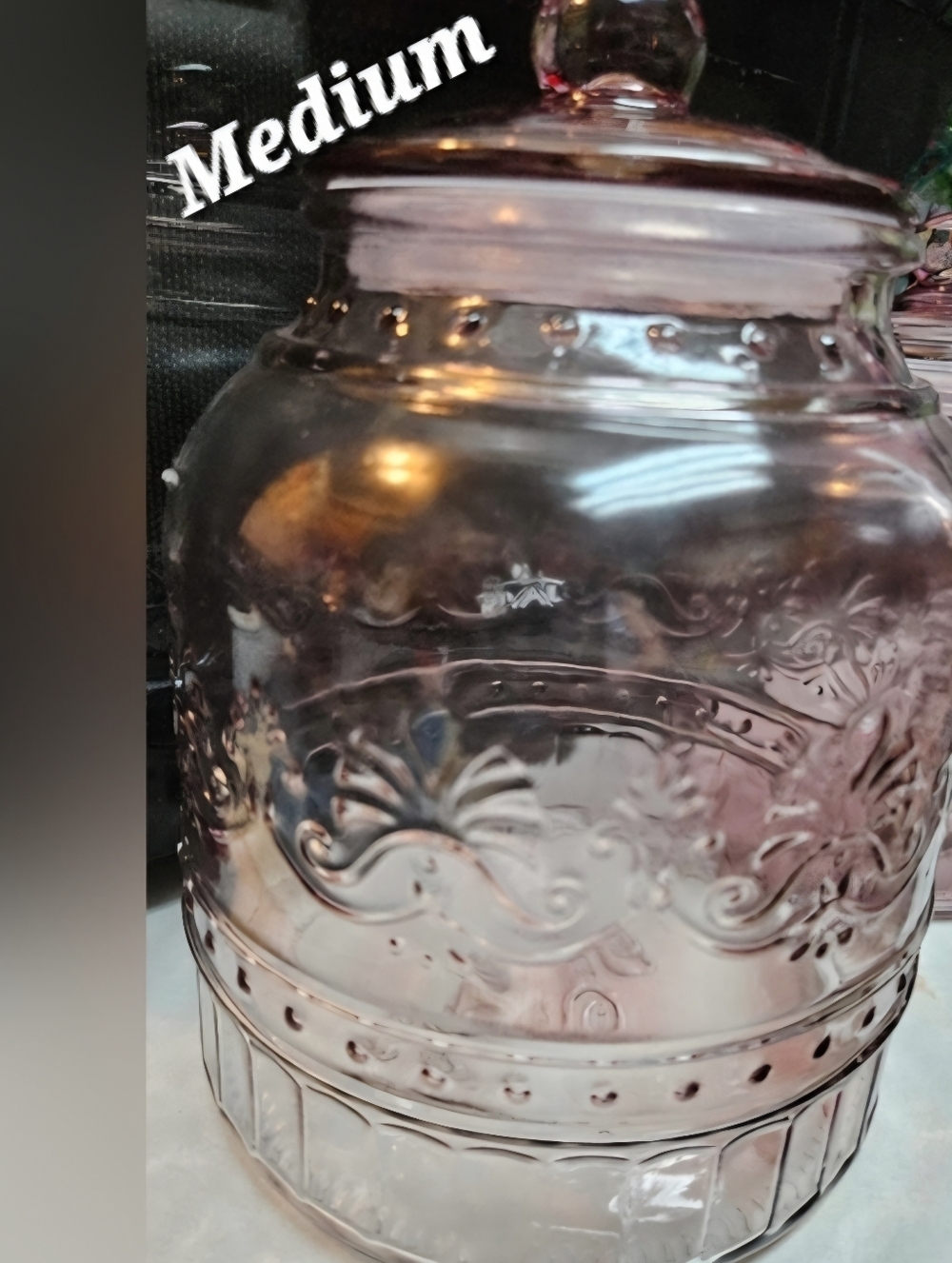 The Pioneer Woman Pink Rose Cassie Glass Medium Canister 7"Tx5.5 Diameter 53.5oz